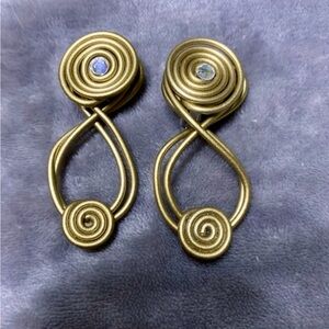 Vintage Gold Swirl Clip On Earrings with Rhinestone